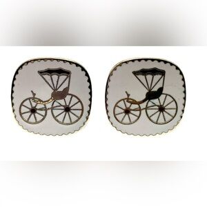 Vintage Cufflinks Gold Tone and Enamel Square Antique Car